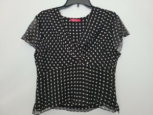 Anne Klein Women's Blouse White Black Polka Dot Cap Sleeve Side Zipped
